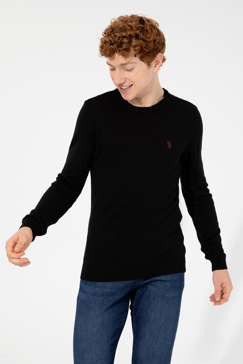 Erkek Siyah Bisiklet Yaka Basic Triko Kazak - 50251887001