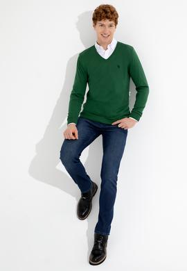 Erkek Yeşil V Yaka Basic Triko Kazak - 50256658056