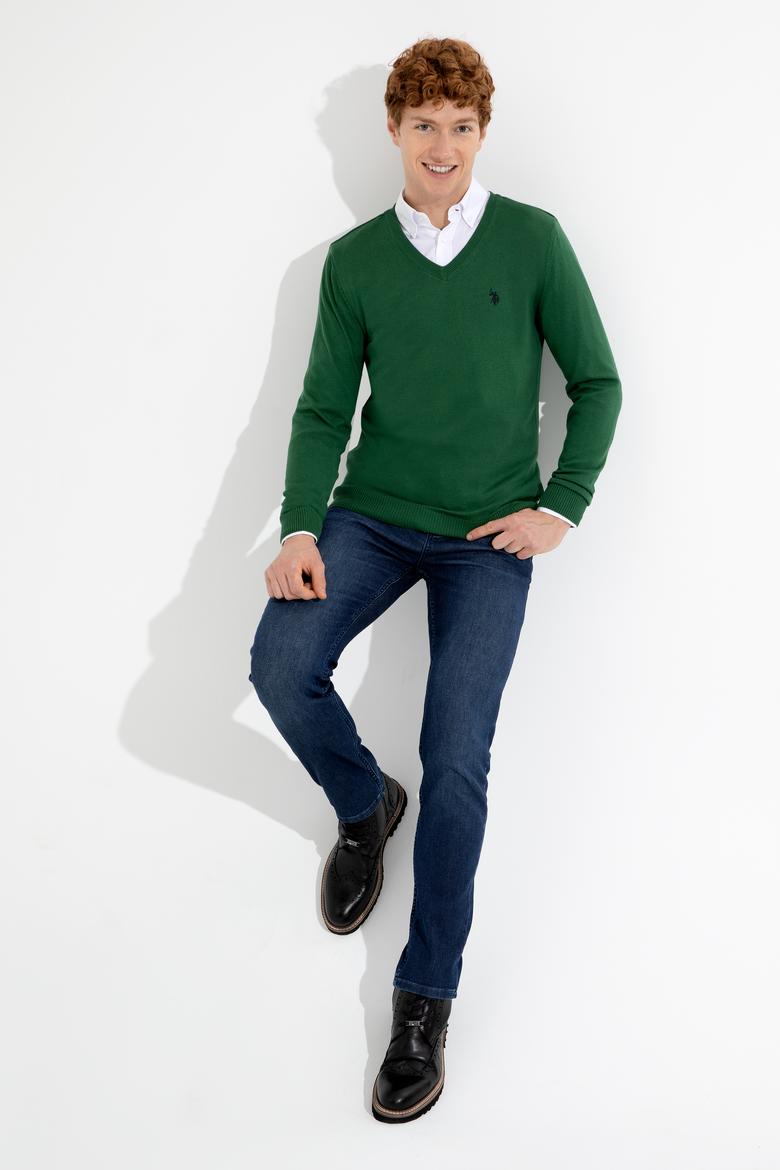 Erkek Yeşil V Yaka Basic Triko Kazak - 50256658056