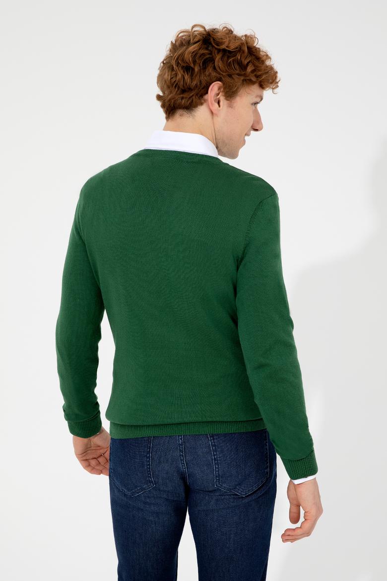 Erkek Yeşil V Yaka Basic Triko Kazak - 50256658056