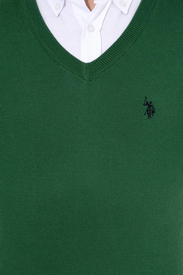 Erkek Yeşil V Yaka Basic Triko Kazak - 50256658056