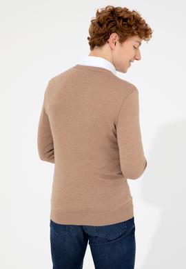 Erkek Camel Melanj V Yaka Basic Triko Kazak - 50256658076