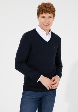 Erkek Lacivert V Yaka Basic Triko Kazak - 50256658026