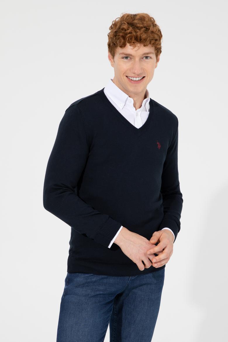 Erkek Lacivert V Yaka Basic Triko Kazak - 50256658026