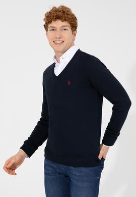 Erkek Lacivert V Yaka Basic Triko Kazak - 50256658026