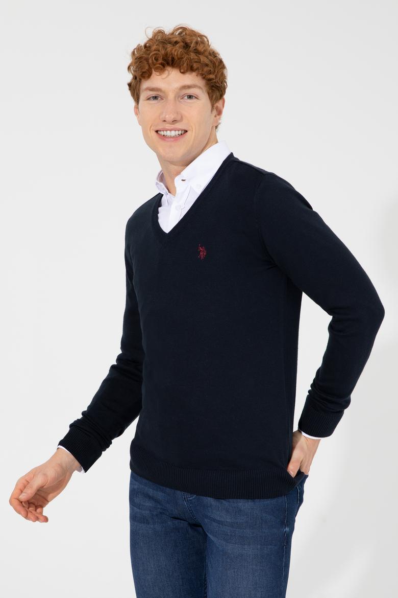 Erkek Lacivert V Yaka Basic Triko Kazak - 50256658026