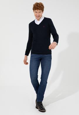 Erkek Lacivert V Yaka Basic Triko Kazak - 50256658026