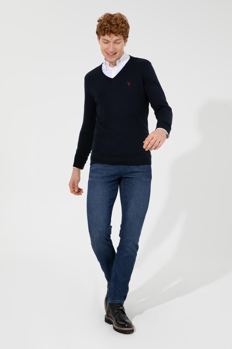 Erkek Lacivert V Yaka Basic Triko Kazak - 50256658026