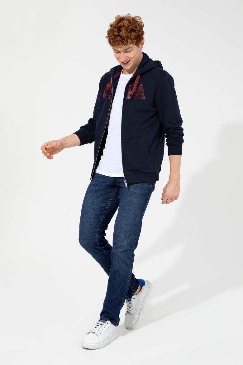 Erkek Lacivert Kapüşonlu Örme Hırka - 50257483034