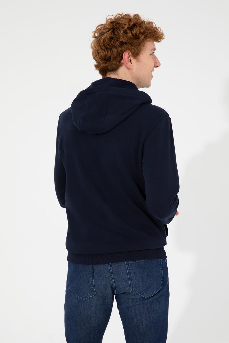 Erkek Lacivert Kapüşonlu Örme Hırka - 50257483034