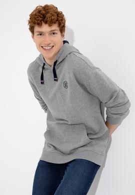 Erkek Gri Melanj Kapüşonlu Sweatshirt - 50257190111