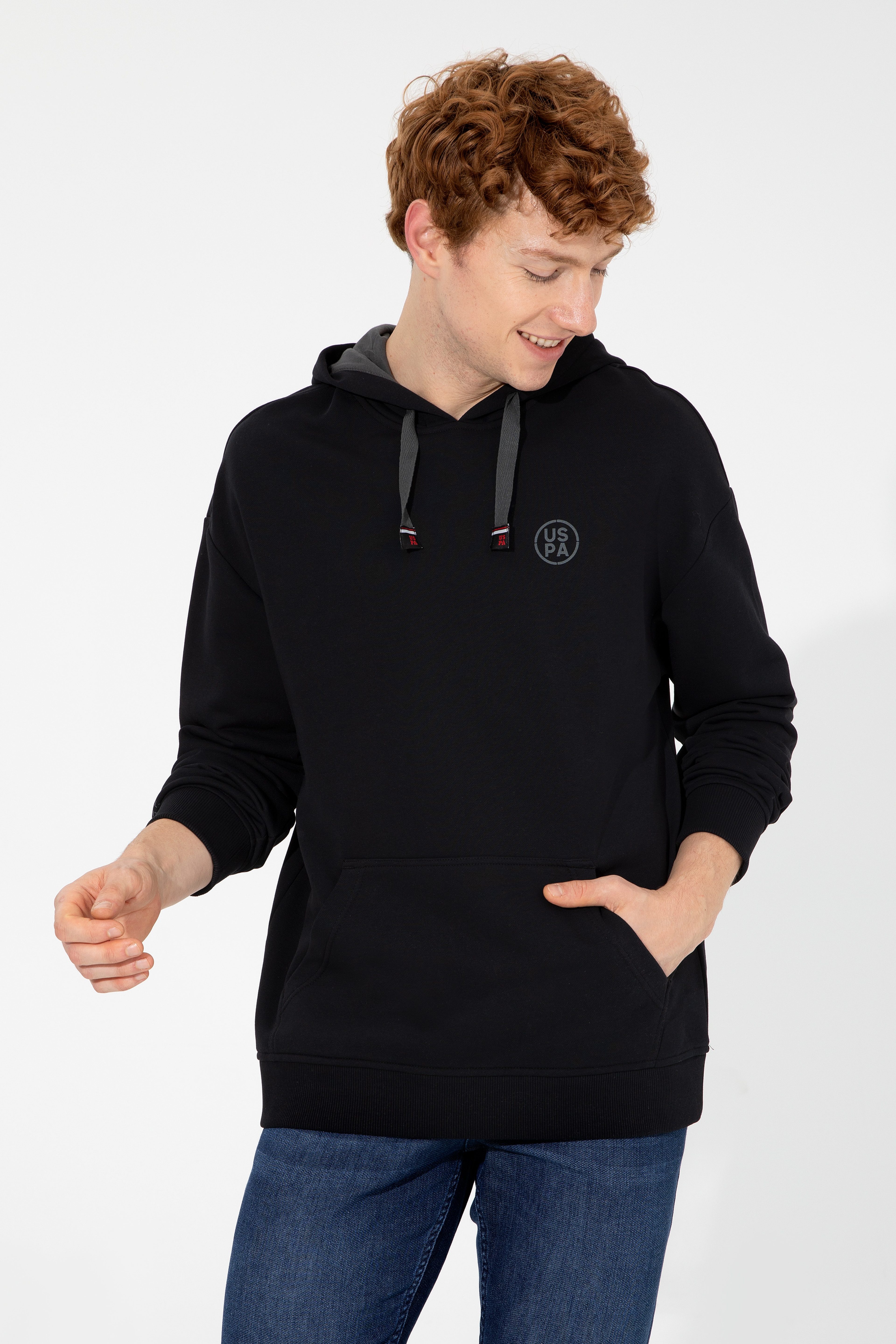 Erkek Siyah Kapüşonlu Sweatshirt - Image 1