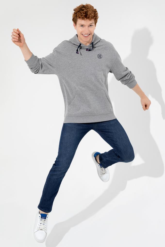 Erkek Gri Melanj Kapüşonlu Sweatshirt