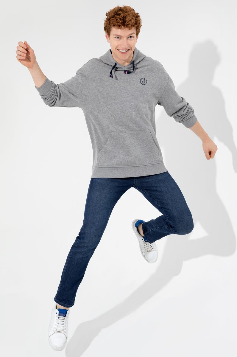 Erkek Gri Melanj Kapüşonlu Sweatshirt