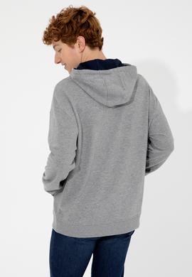 Erkek Gri Melanj Kapüşonlu Sweatshirt - 50257190111