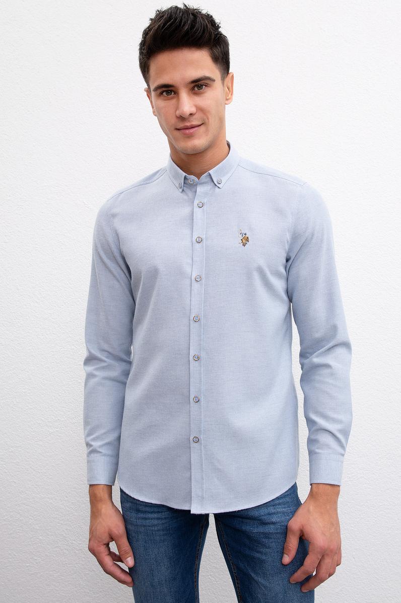 Erkek Mavi Gömlek Uzunkol Basic