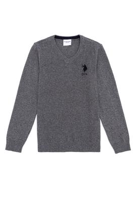 Erkek Çocuk Gri Melanj V Yaka Triko Kazak - 50257688064