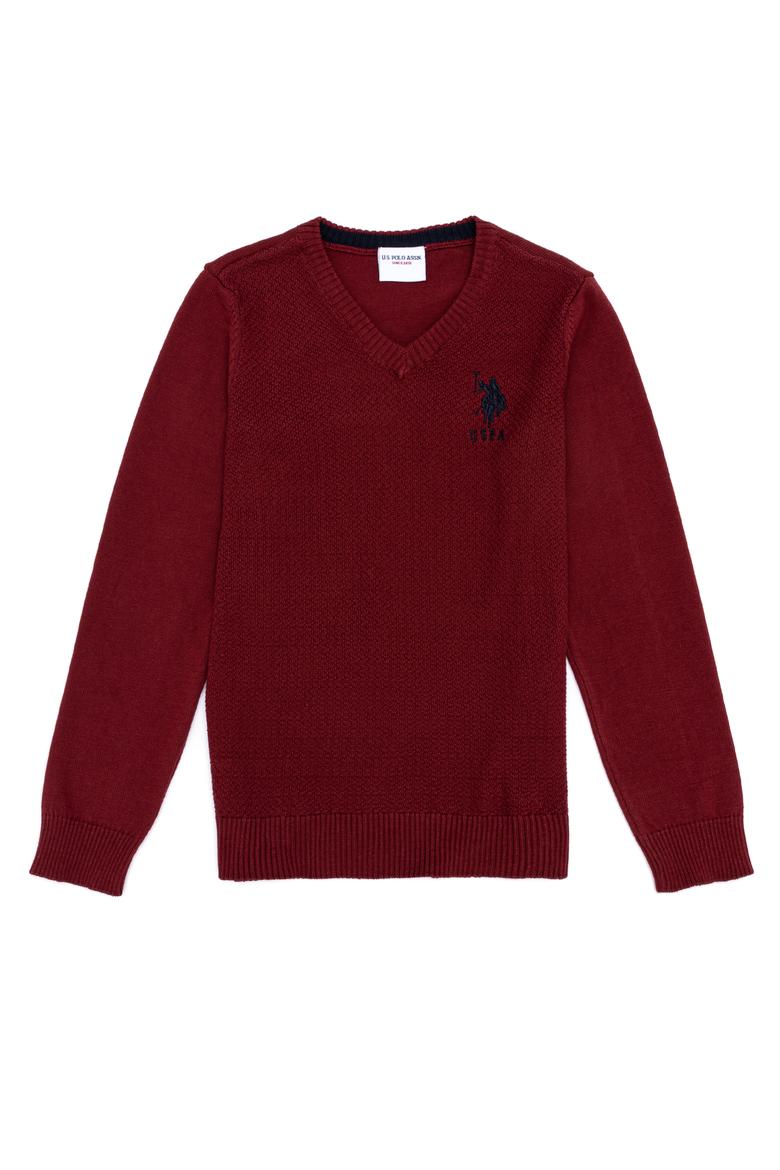 Erkek Çocuk Vişne V - Yaka Triko Kazak