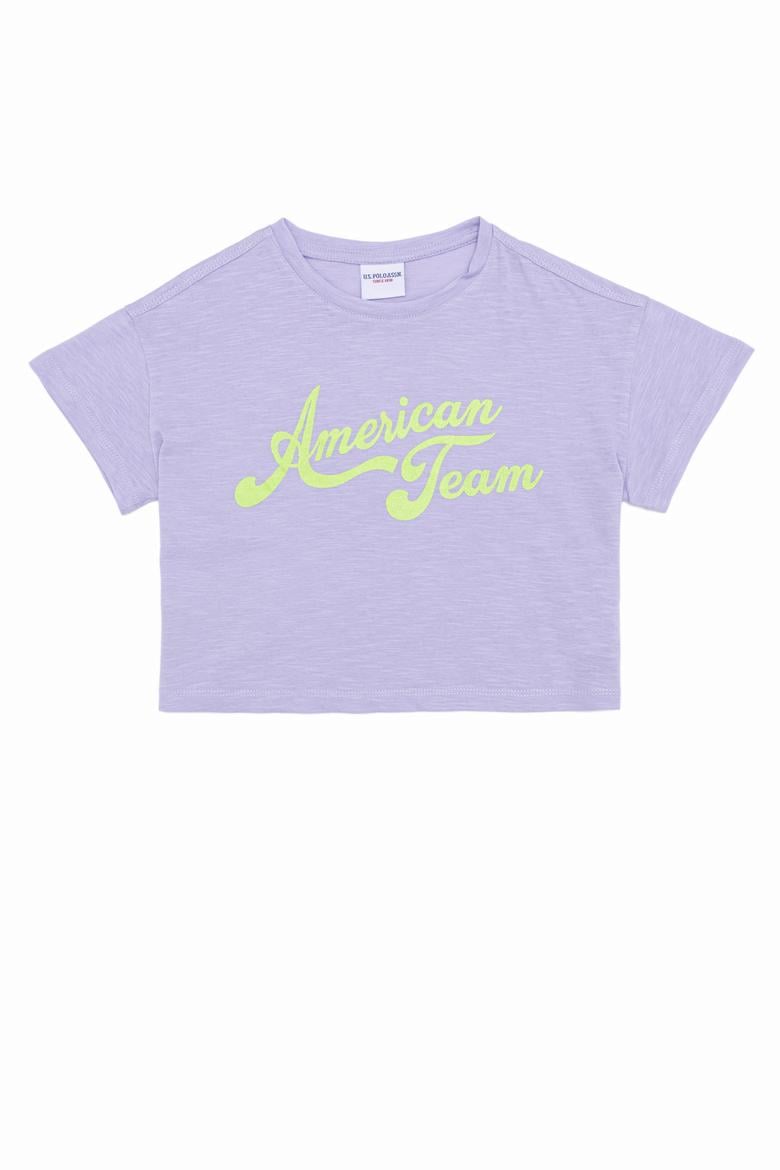 Kız Çocuk Lila Crop Bisiklet Yaka Tişört