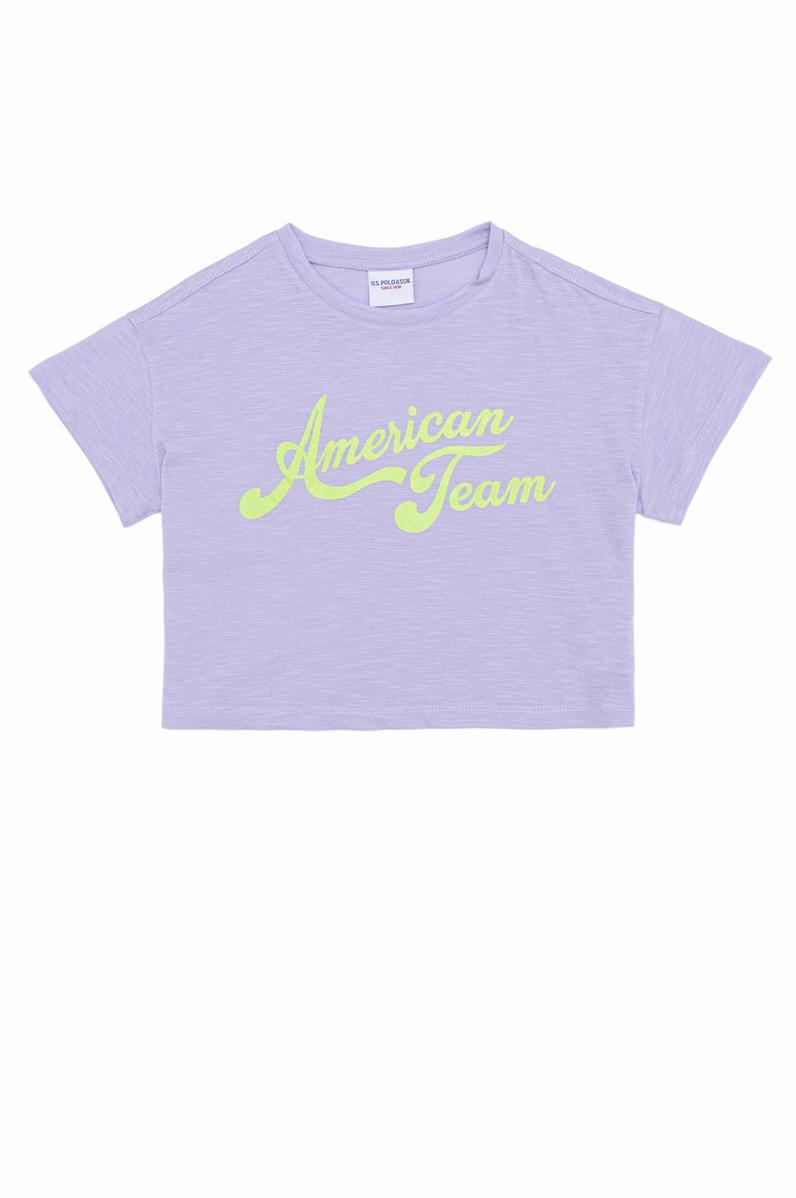 Kız Çocuk Lila Crop Bisiklet Yaka Tişört