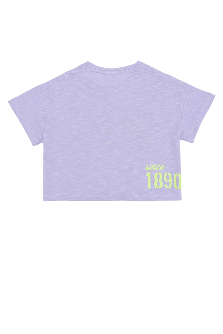 Kız Çocuk Lila Crop Bisiklet Yaka Tişört - 50248968026