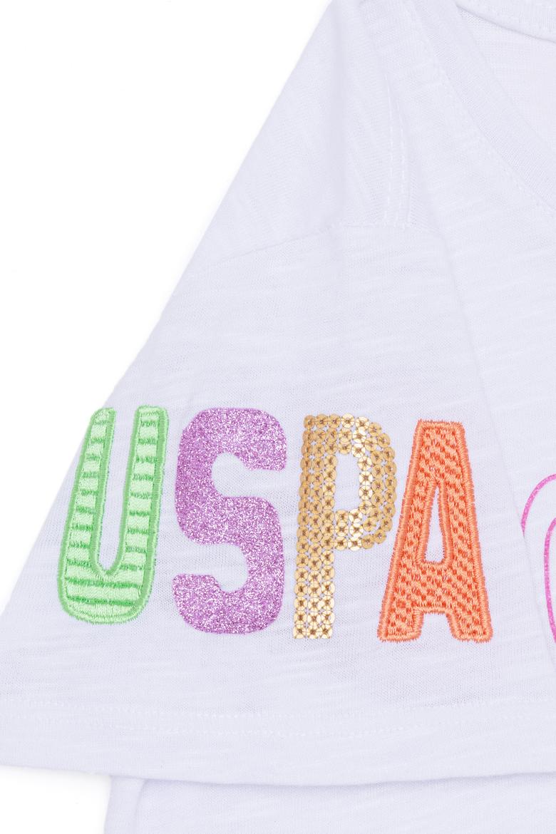 Kız Çocuk Beyaz Bisiklet Yaka Tişört - 50246763009