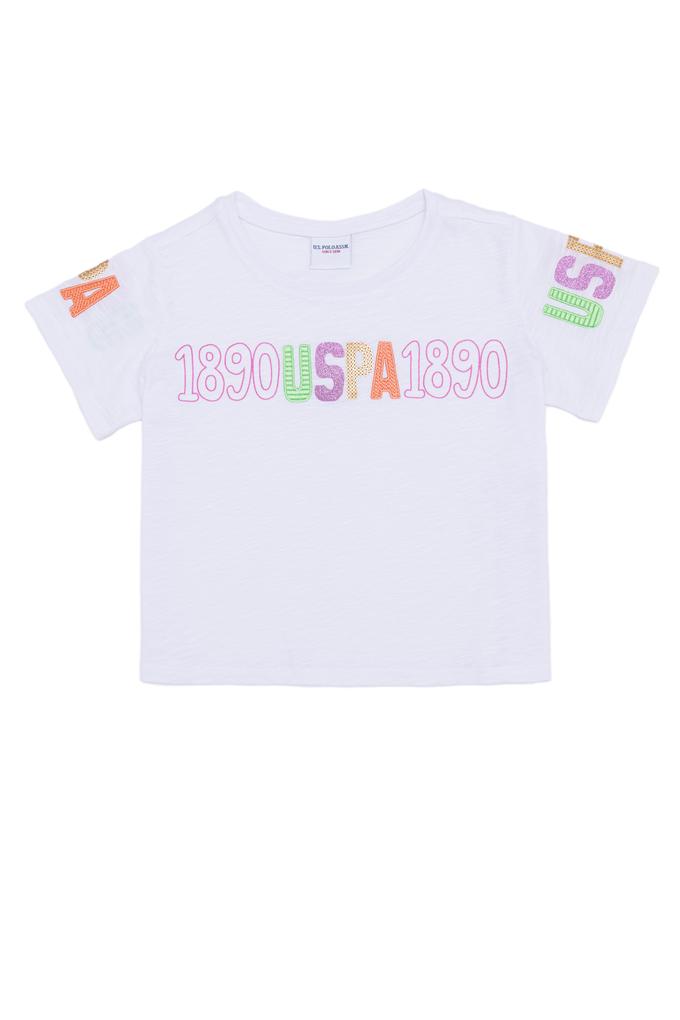 Kız Çocuk Beyaz Bisiklet Yaka Tişört