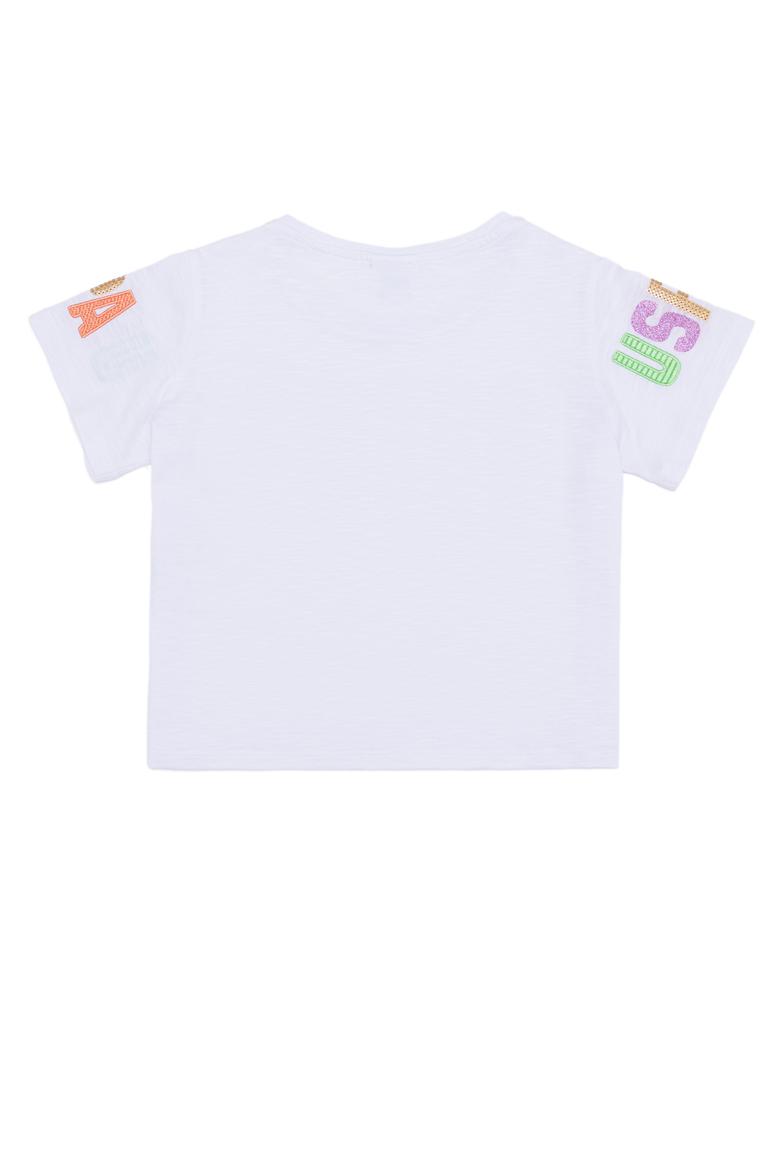 Kız Çocuk Beyaz Bisiklet Yaka Tişört - 50246763009