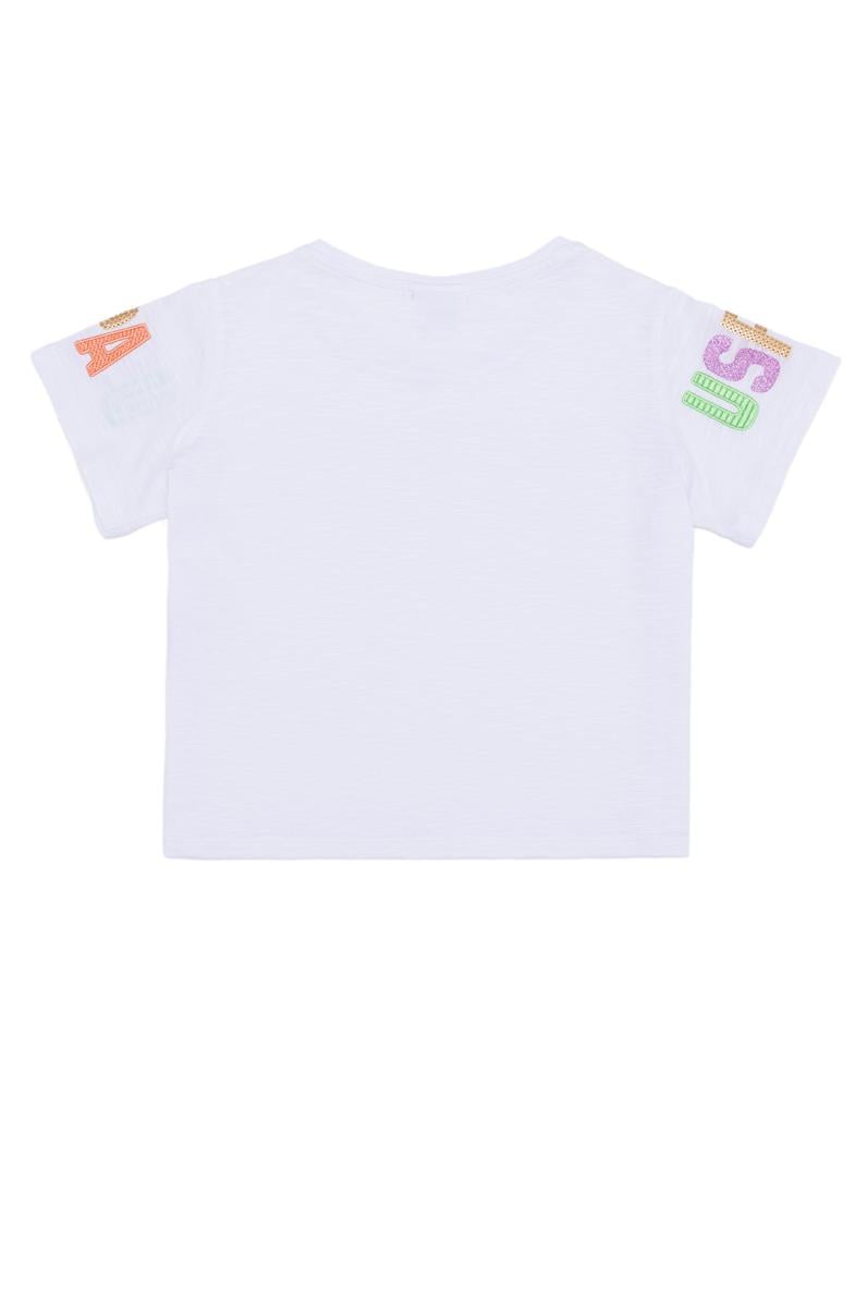 Kız Çocuk Beyaz Bisiklet Yaka Tişört