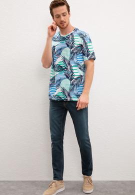 Erkek Kobalt Bisiklet Yaka T-Shirt - 50220460016