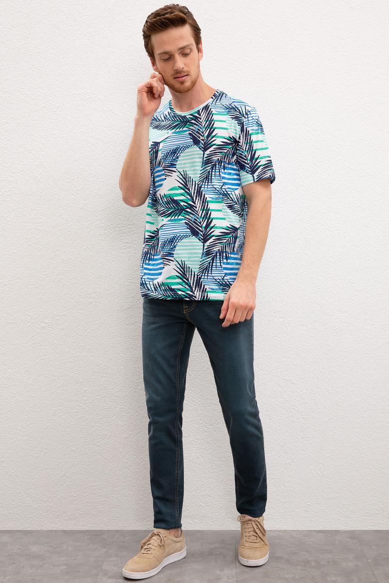 Erkek Kobalt Bisiklet Yaka T-Shirt - 50220460016