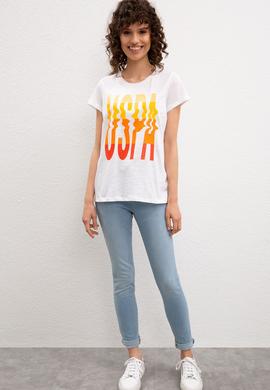 Kadın Beyaz Bisiklet Yaka T-Shirt - 50221992004