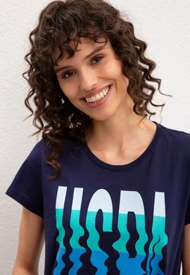 Kadın Lacivert Bisiklet Yaka T-Shirt - 50221992009