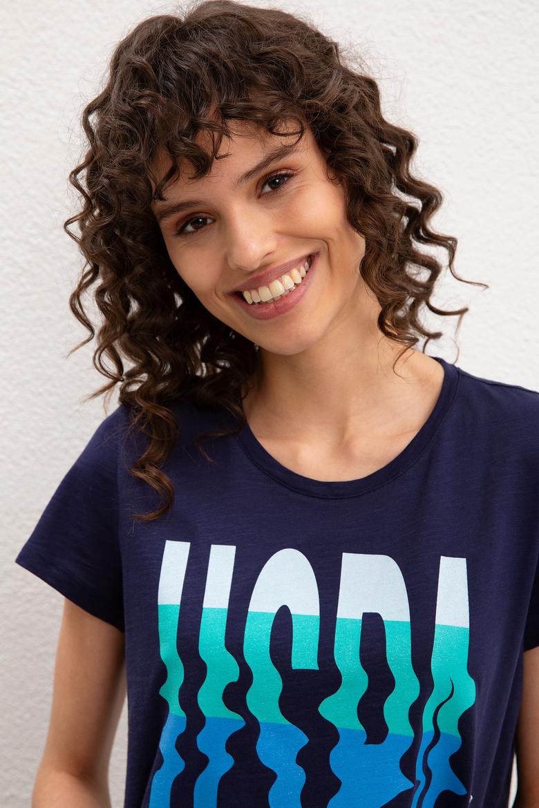 Kadın Lacivert Bisiklet Yaka T-Shirt - 50221992009