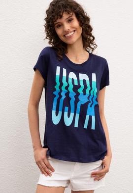 Kadın Lacivert Bisiklet Yaka T-Shirt - 50221992009