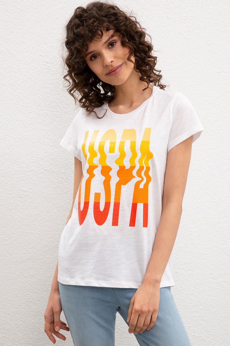 Kadın Beyaz Bisiklet Yaka T-Shirt