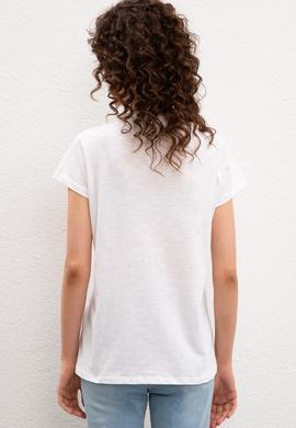 Kadın Beyaz Bisiklet Yaka T-Shirt - 50221992004