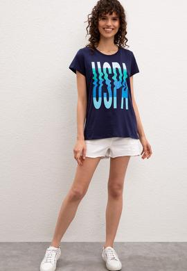 Kadın Lacivert Bisiklet Yaka T-Shirt - 50221992009