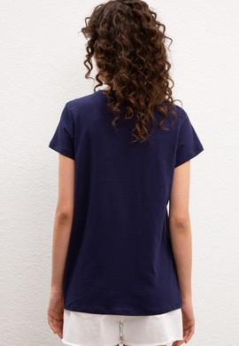 Kadın Lacivert Bisiklet Yaka T-Shirt - 50221992009