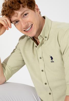 Erkek Koyu Haki Uzun Kollu Basic Gömlek - 50249490097