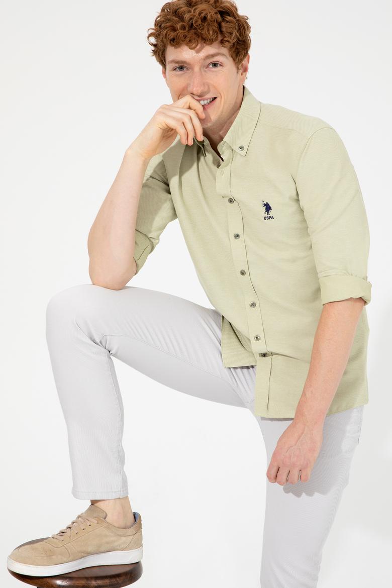 Erkek Koyu Haki Uzun Kollu Basic Gömlek