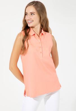 Kadın Somon Kolsuz Polo Yaka Tişört - 50248445014