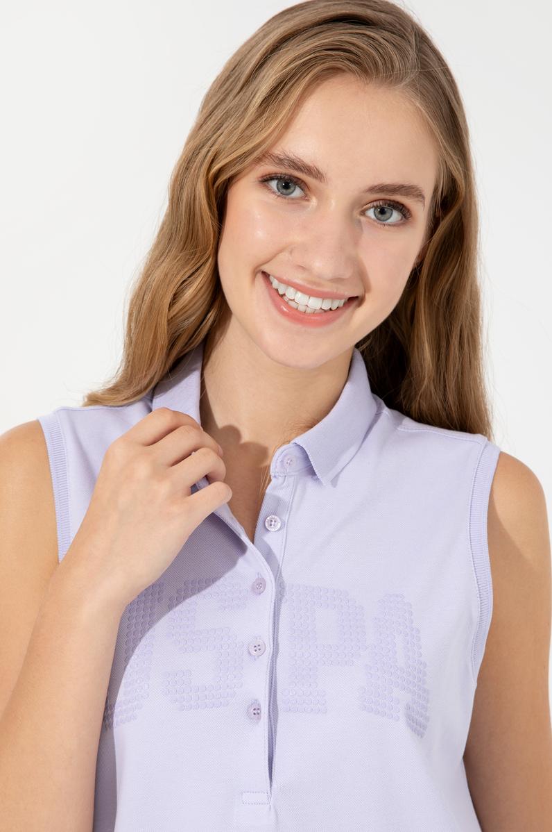 Kadın Lila Kolsuz Polo Yaka Tişört