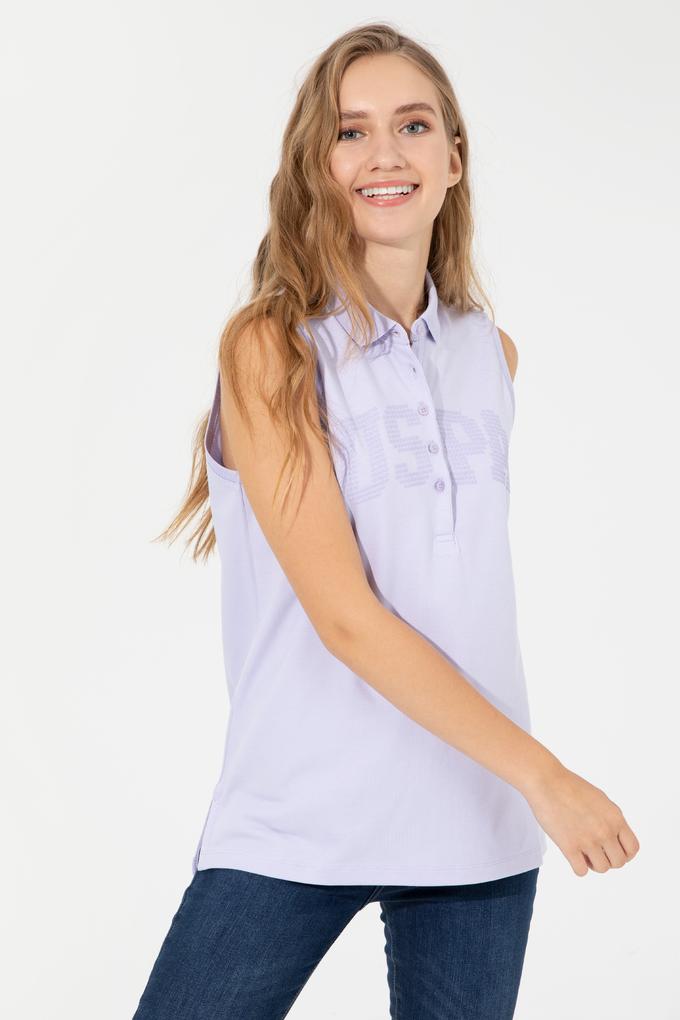 Kadın Lila Kolsuz Polo Yaka Tişört
