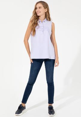 Kadın Lila Kolsuz Polo Yaka Tişört - 50248445005