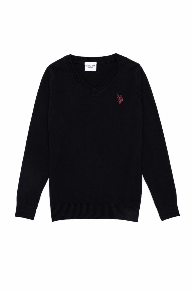 Erkek Çocuk Siyah V Yaka Triko Kazak