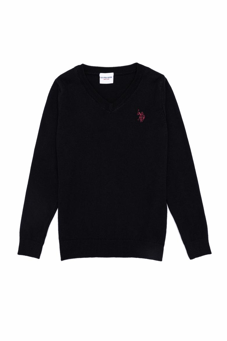 Erkek Çocuk Siyah V Yaka Triko Kazak