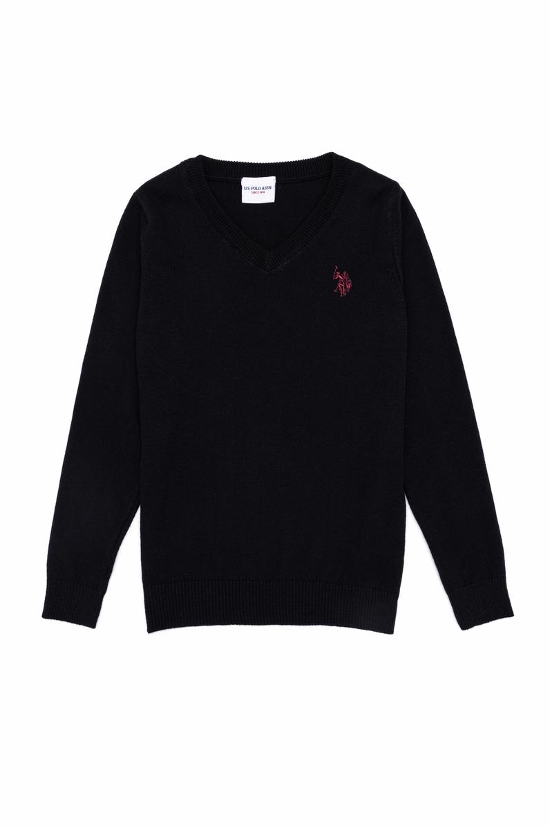 Erkek Çocuk Siyah V Yaka Triko Kazak