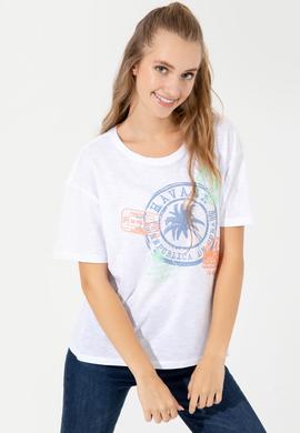 Kadın Beyaz Bisiklet Yaka Tişört - 50248989008