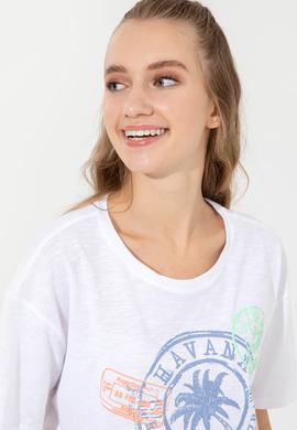 Kadın Beyaz Bisiklet Yaka Tişört - 50248989008